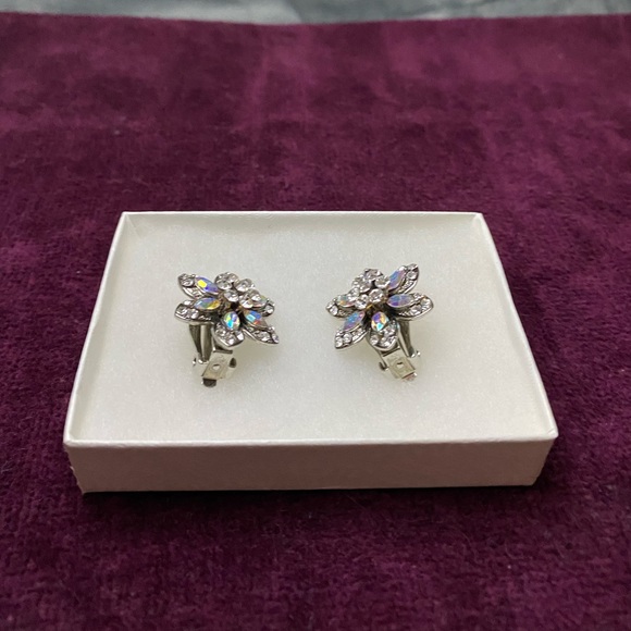 Silver Blossom Crystal Clip-On Earrings [NEW] - Picture 3 of 6